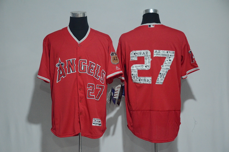 2017 MLB Los Angeles Angels #27 Trout Red Spring Training Flex Base Jersey->kansas city royals->MLB Jersey